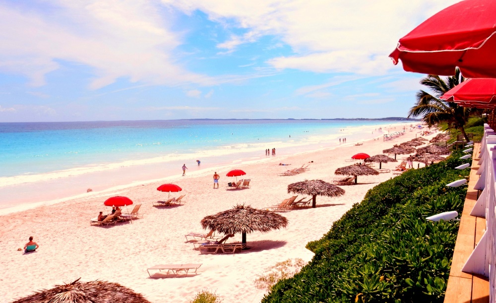 розовый пляж на Багамах